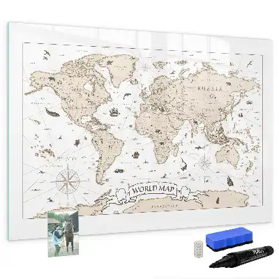 Mapa-múndi vintage com quadro magnético para desenhar