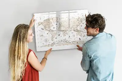 Mapa-múndi vintage com quadro magnético para desenhar