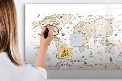 Mapa-múndi vintage com quadro magnético para desenhar