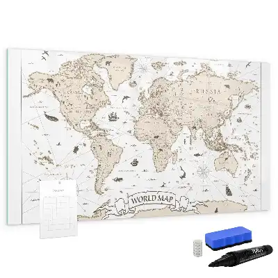 Mapa-múndi vintage com quadro magnético para desenhar
