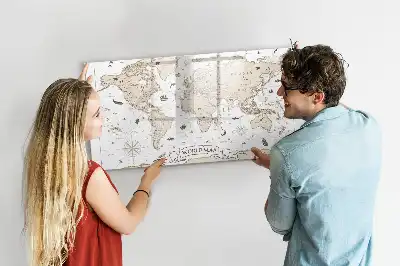 Mapa-múndi vintage com quadro magnético para desenhar