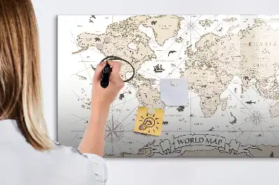 Mapa-múndi vintage com quadro magnético para desenhar