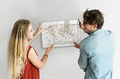 Mapa-múndi vintage com quadro magnético para desenhar