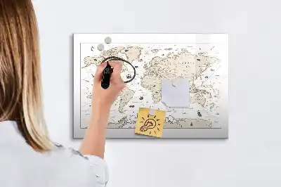 Mapa-múndi vintage com quadro magnético para desenhar