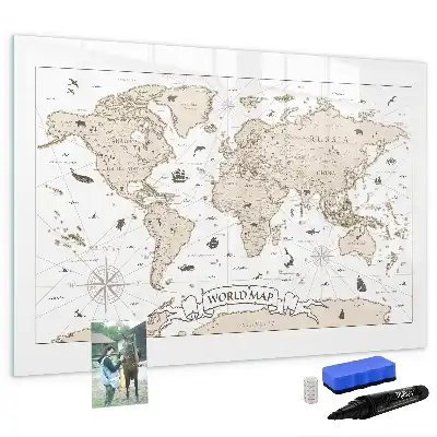 Mapa-múndi vintage com quadro magnético para desenhar