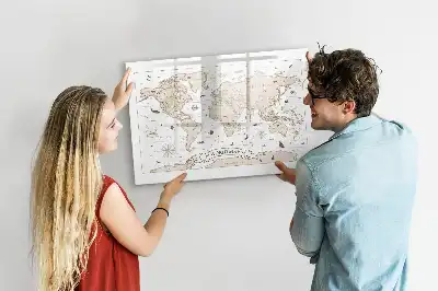 Mapa-múndi vintage com quadro magnético para desenhar