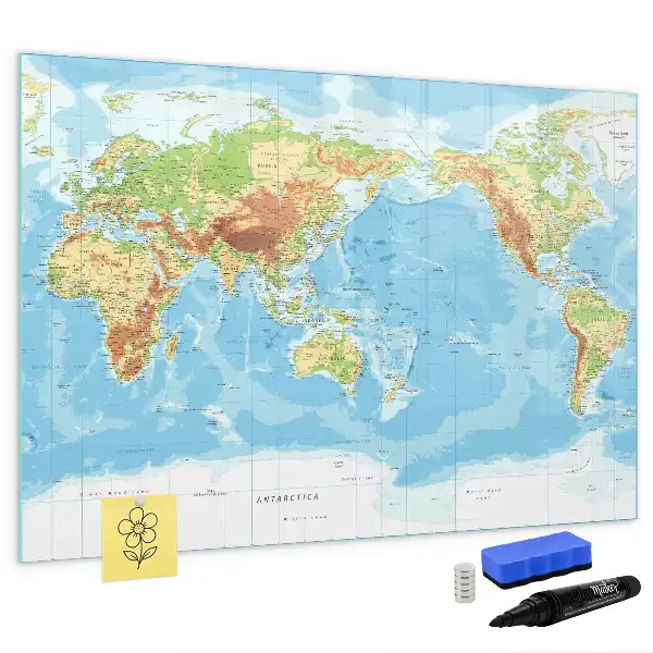 Mapa-múndi físico quadro magnético para escrever