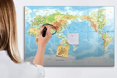 Mapa-múndi físico quadro magnético para escrever