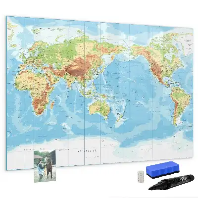 Mapa-múndi físico quadro magnético para escrever
