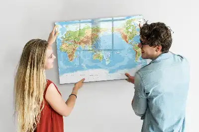 Mapa-múndi físico quadro magnético para escrever