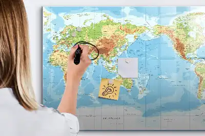Mapa-múndi físico quadro magnético para escrever