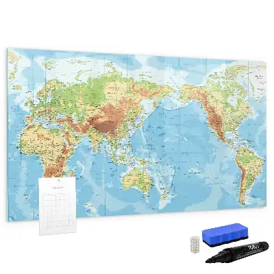 Mapa-múndi físico quadro magnético para escrever