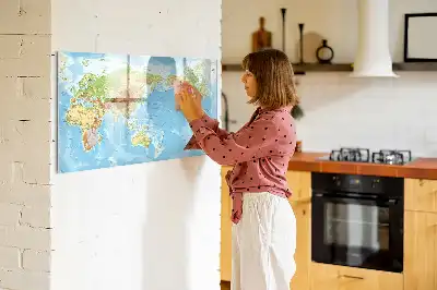 Mapa-múndi físico quadro magnético para escrever