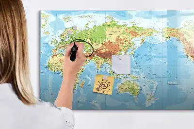 Mapa-múndi físico quadro magnético para escrever