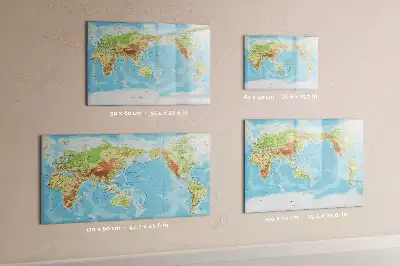 Mapa-múndi físico quadro magnético para escrever