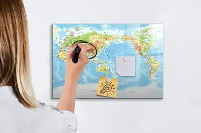 Mapa-múndi físico quadro magnético para escrever