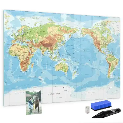 Mapa-múndi físico quadro magnético para escrever