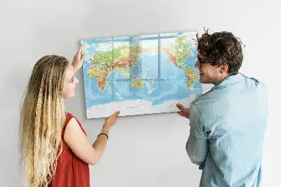 Mapa-múndi físico quadro magnético para escrever