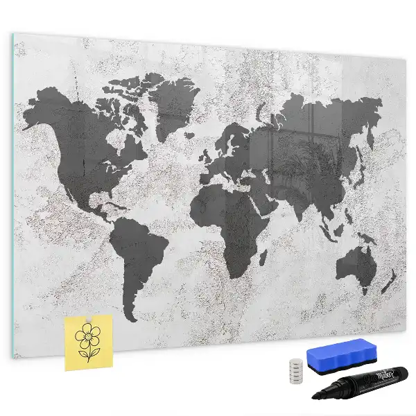 Mapa-múndi em concreto quadro magnético para escrever