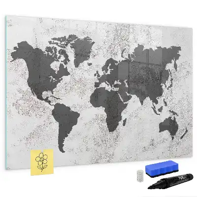 Mapa-múndi em concreto quadro magnético para escrever