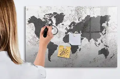 Mapa-múndi em concreto quadro magnético para escrever