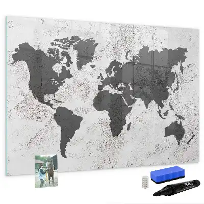 Mapa-múndi em concreto quadro magnético para escrever