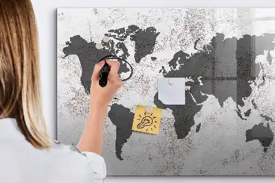 Mapa-múndi em concreto quadro magnético para escrever