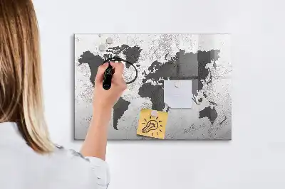 Mapa-múndi em concreto quadro magnético para escrever