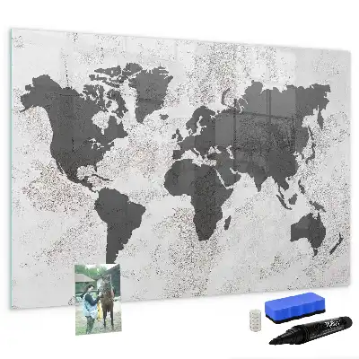 Mapa-múndi em concreto quadro magnético para escrever