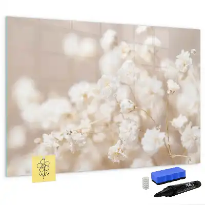 Quadro magnético para desenhar com estampa de pequenas flores brancas