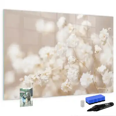 Quadro magnético para desenhar com estampa de pequenas flores brancas
