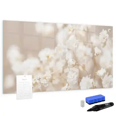 Quadro magnético para desenhar com estampa de pequenas flores brancas