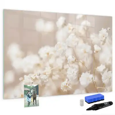 Quadro magnético para desenhar com estampa de pequenas flores brancas