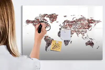 Mapa-múndi em tijolos magnético para escrever