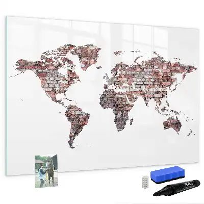 Mapa-múndi em tijolos magnético para escrever