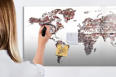 Mapa-múndi em tijolos magnético para escrever