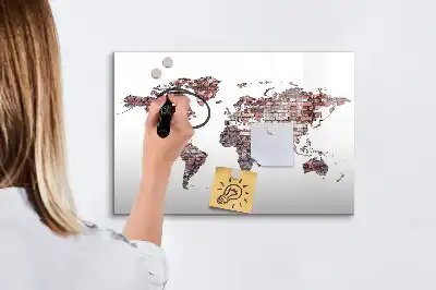 Mapa-múndi em tijolos magnético para escrever