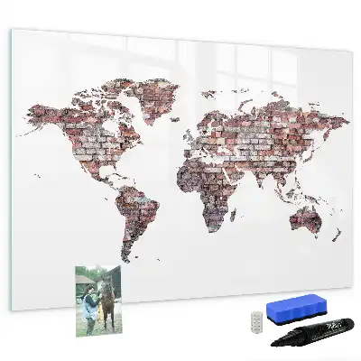 Mapa-múndi em tijolos magnético para escrever