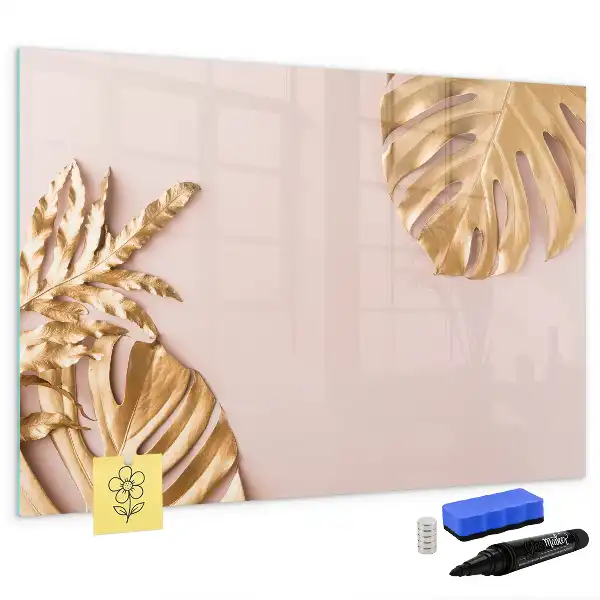 Quadro magnético para escrever com estampa de folhas tropicais douradas