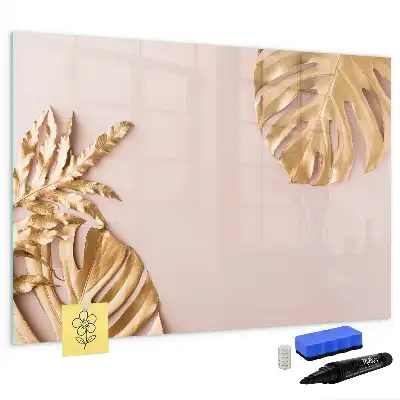 Quadro magnético para escrever com estampa de folhas tropicais douradas
