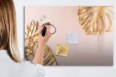 Quadro magnético para escrever com estampa de folhas tropicais douradas