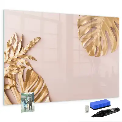 Quadro magnético para escrever com estampa de folhas tropicais douradas