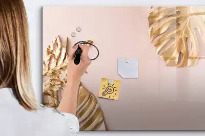Quadro magnético para escrever com estampa de folhas tropicais douradas