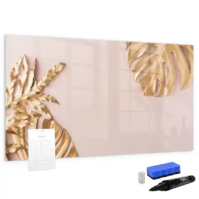 Quadro magnético para escrever com estampa de folhas tropicais douradas