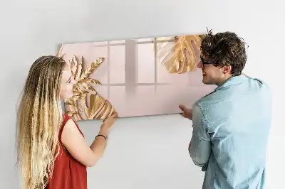 Quadro magnético para escrever com estampa de folhas tropicais douradas