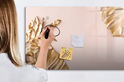 Quadro magnético para escrever com estampa de folhas tropicais douradas