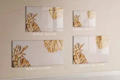 Quadro magnético para escrever com estampa de folhas tropicais douradas