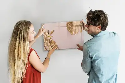 Quadro magnético para escrever com estampa de folhas tropicais douradas