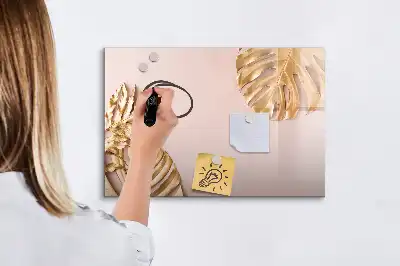 Quadro magnético para escrever com estampa de folhas tropicais douradas