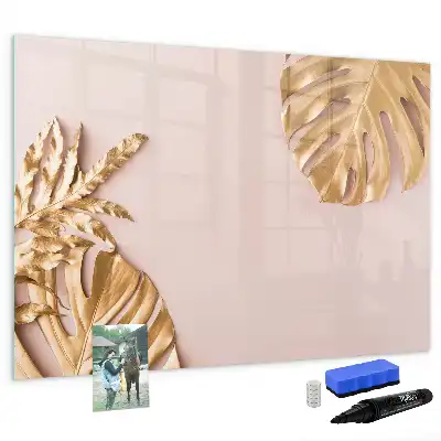 Quadro magnético para escrever com estampa de folhas tropicais douradas